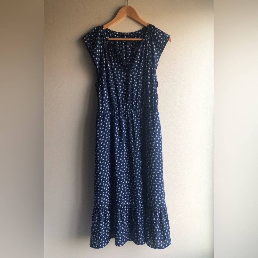 J. Crew Navy Blue Printed Midi Dress